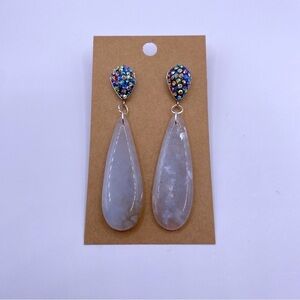 Chalcedony Agate Hanging Teardrop Rhinestone Stud Closure Earrings